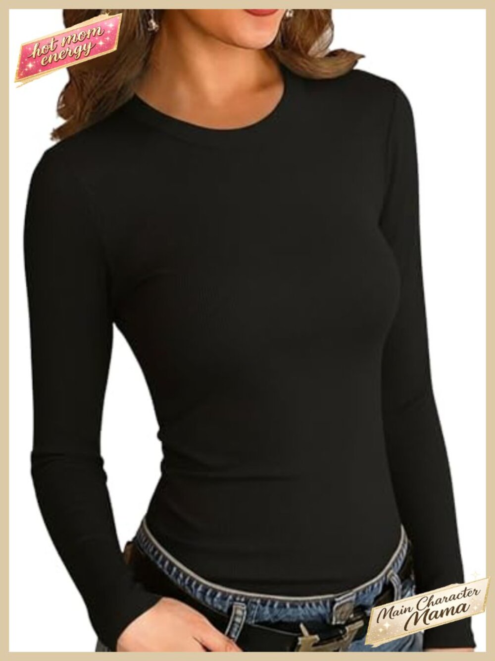 Womens Crew Neck Long Sleeve Ribbed Slim Fit T-Shirt Casual Basic Top